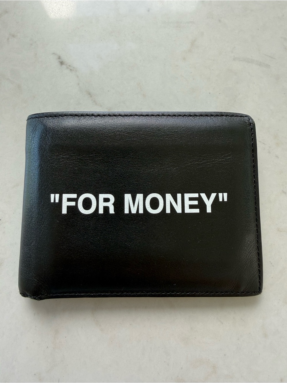 Off-White "FOR MONEY" Black Leather Bi-Fold Wallet